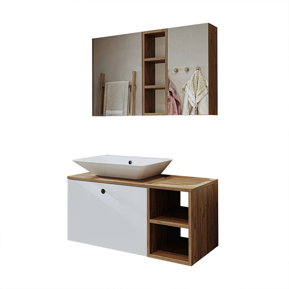 Roomart Lotus - Bathroom Cabinet Set of 2 with Washbasin