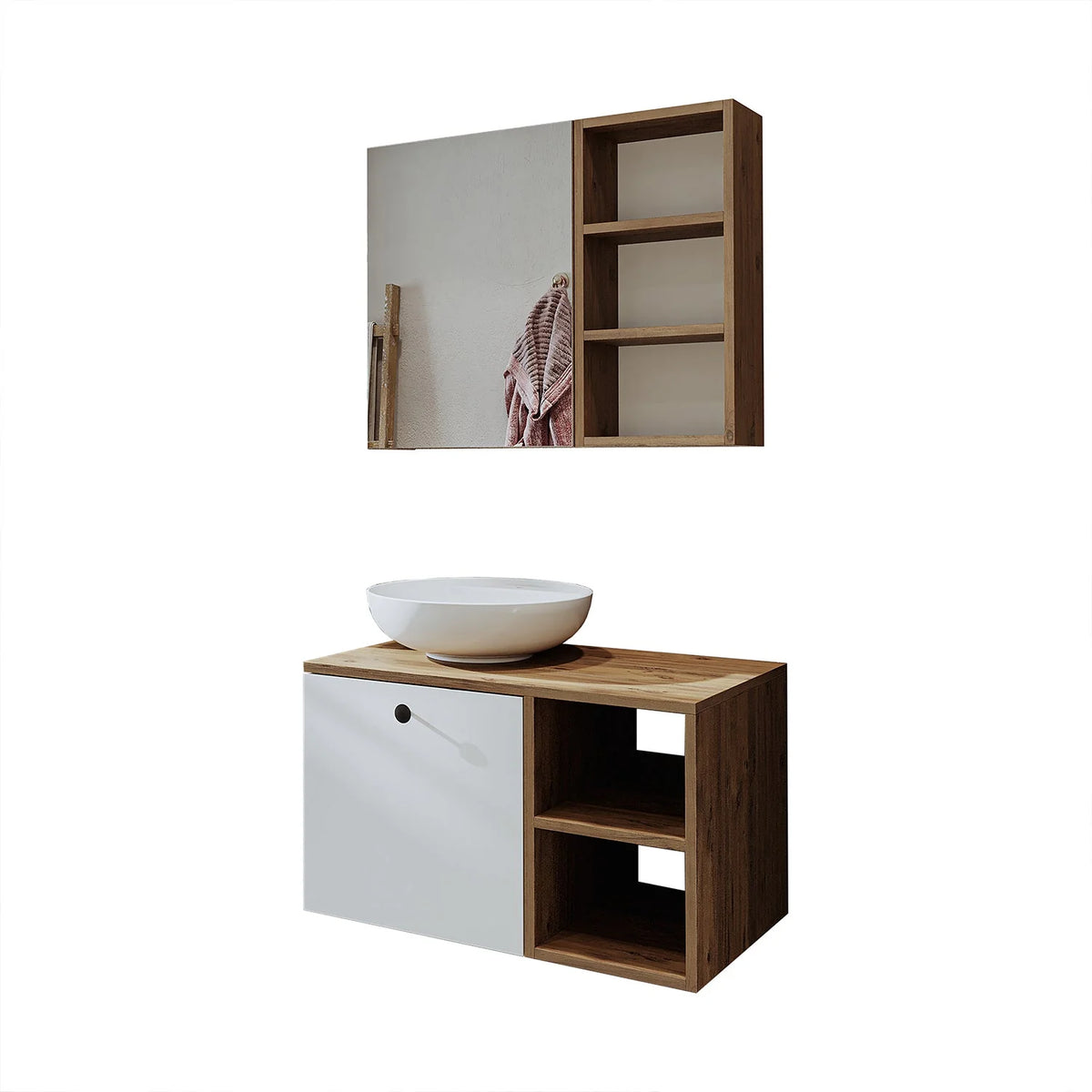 Roomart Lotus - Bathroom Cabinet Set of 2 with Washbasin