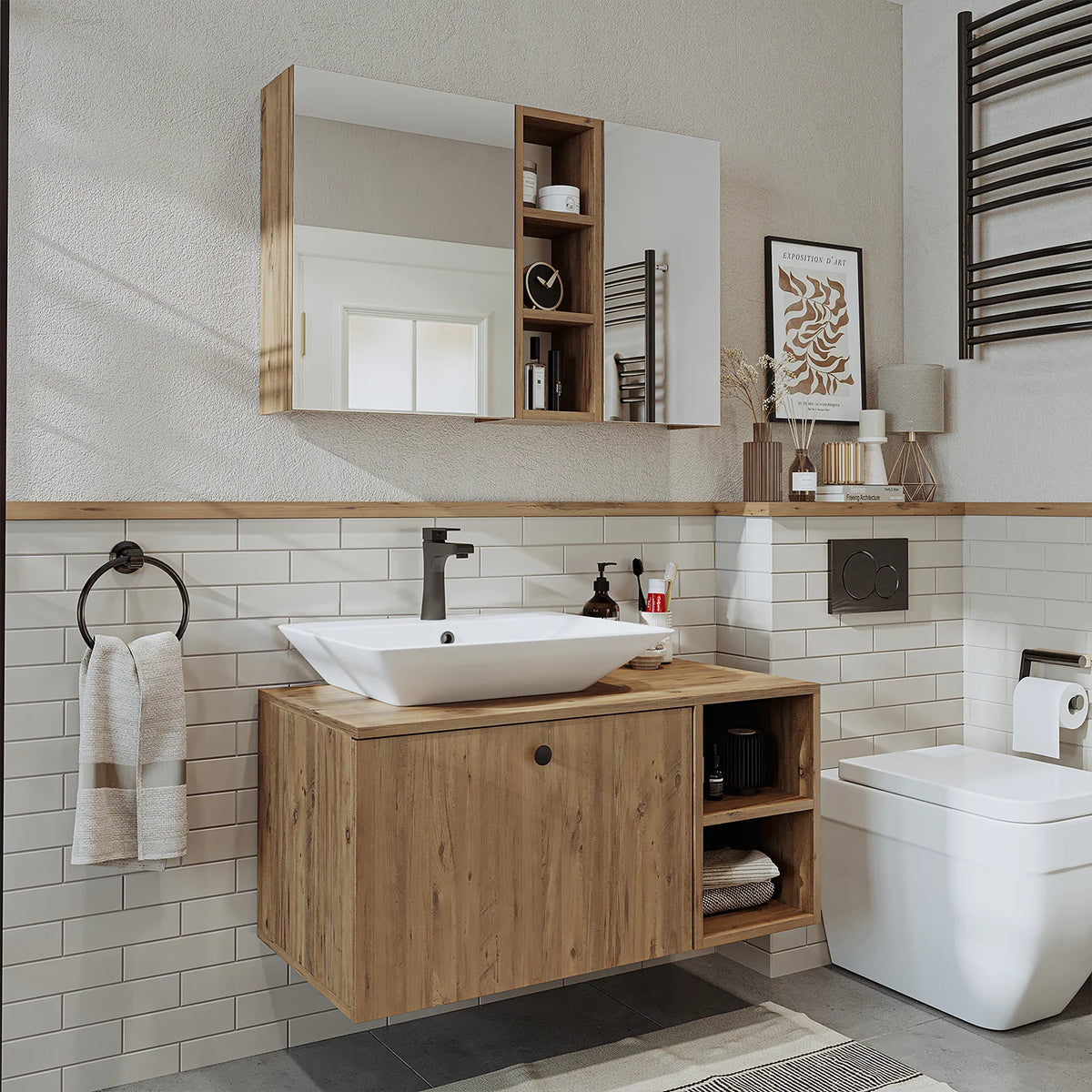 Roomart Lotus - Bathroom Cabinet Set of 2 with Washbasin