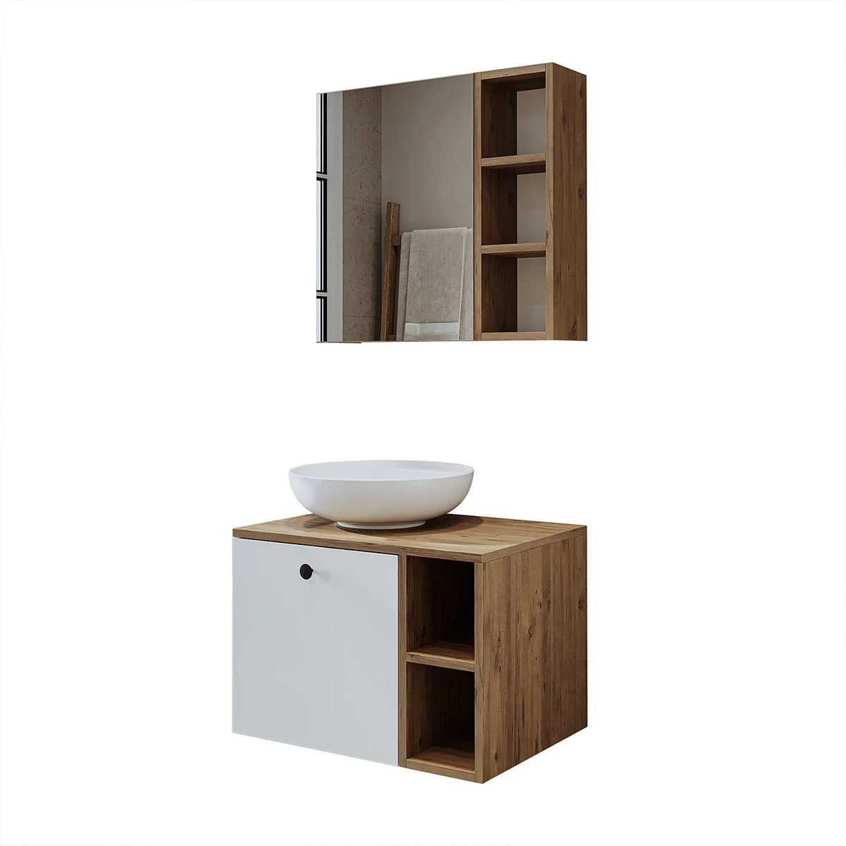 Roomart Lotus - Bathroom Cabinet Set of 2 with Washbasin