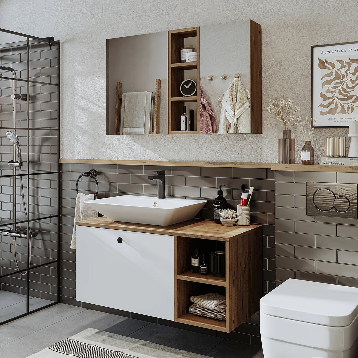 Roomart Lotus - Bathroom Cabinet Set of 2 with Washbasin