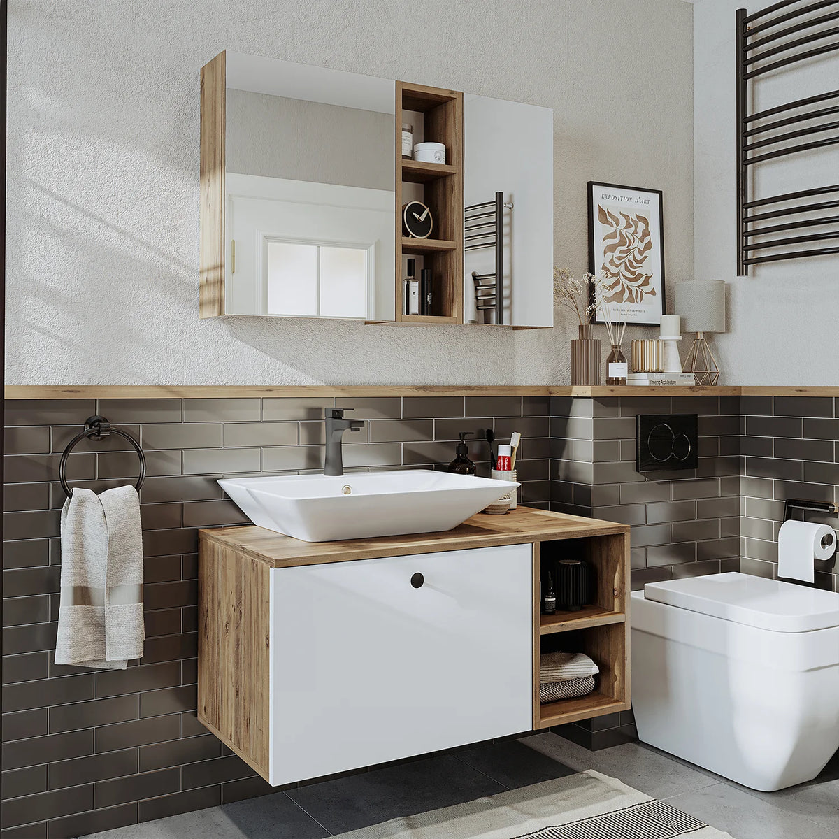 Roomart Lotus - Bathroom Cabinet Set of 2 with Washbasin