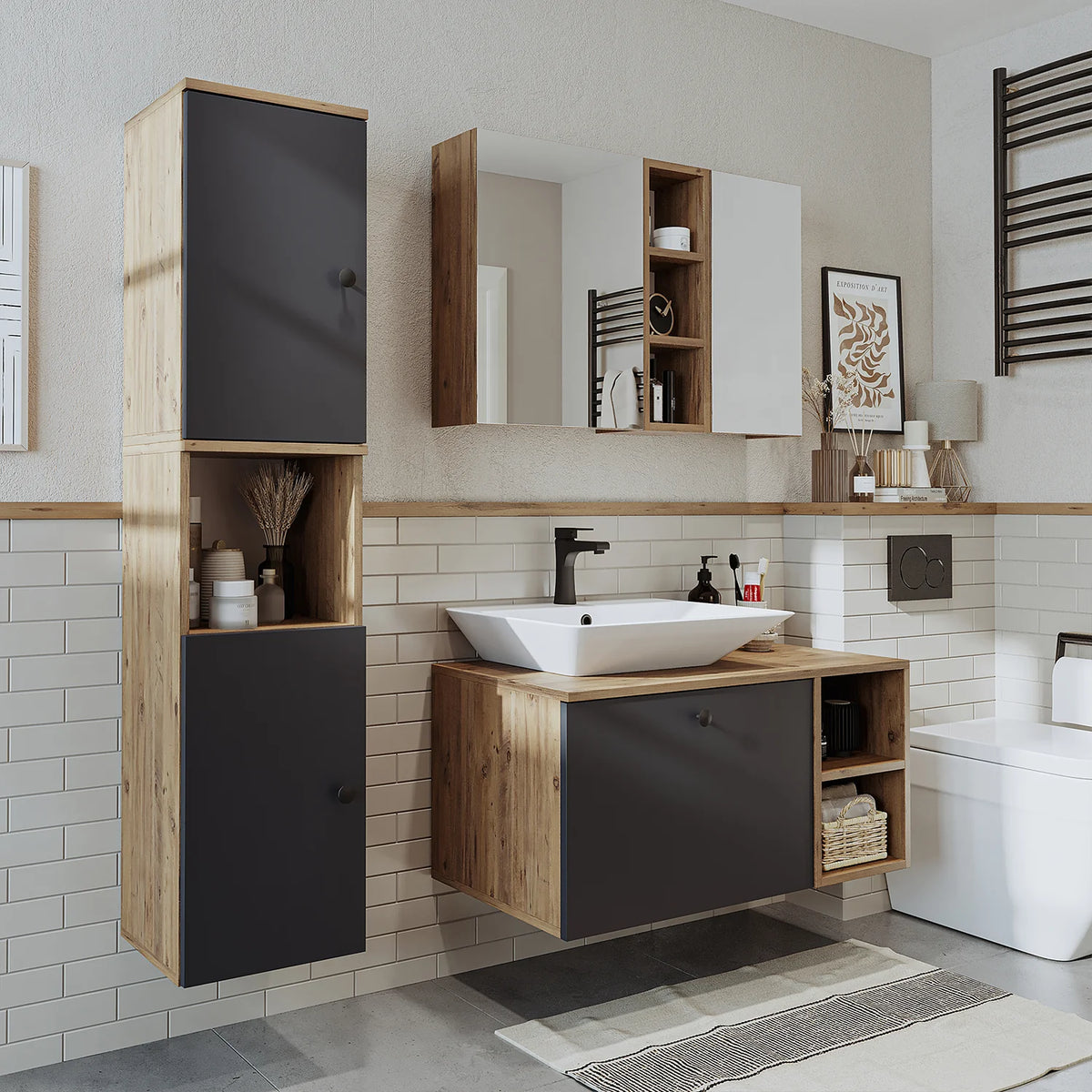 Roomart Lotus - Bathroom Cabinet Set of 3 with Washbasin