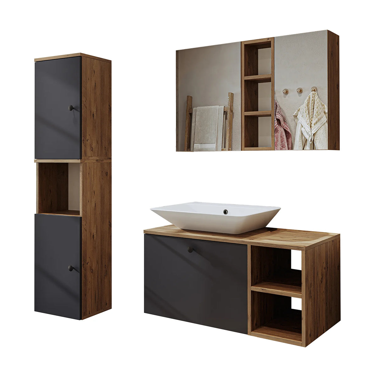 Roomart Lotus - Bathroom Cabinet Set of 3 with Washbasin