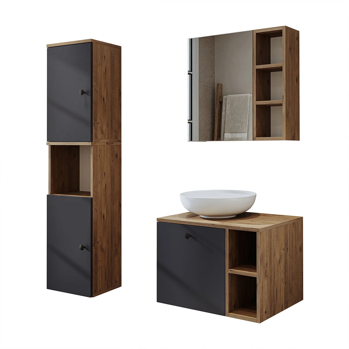 Roomart Lotus - Bathroom Cabinet Set of 3 with Washbasin