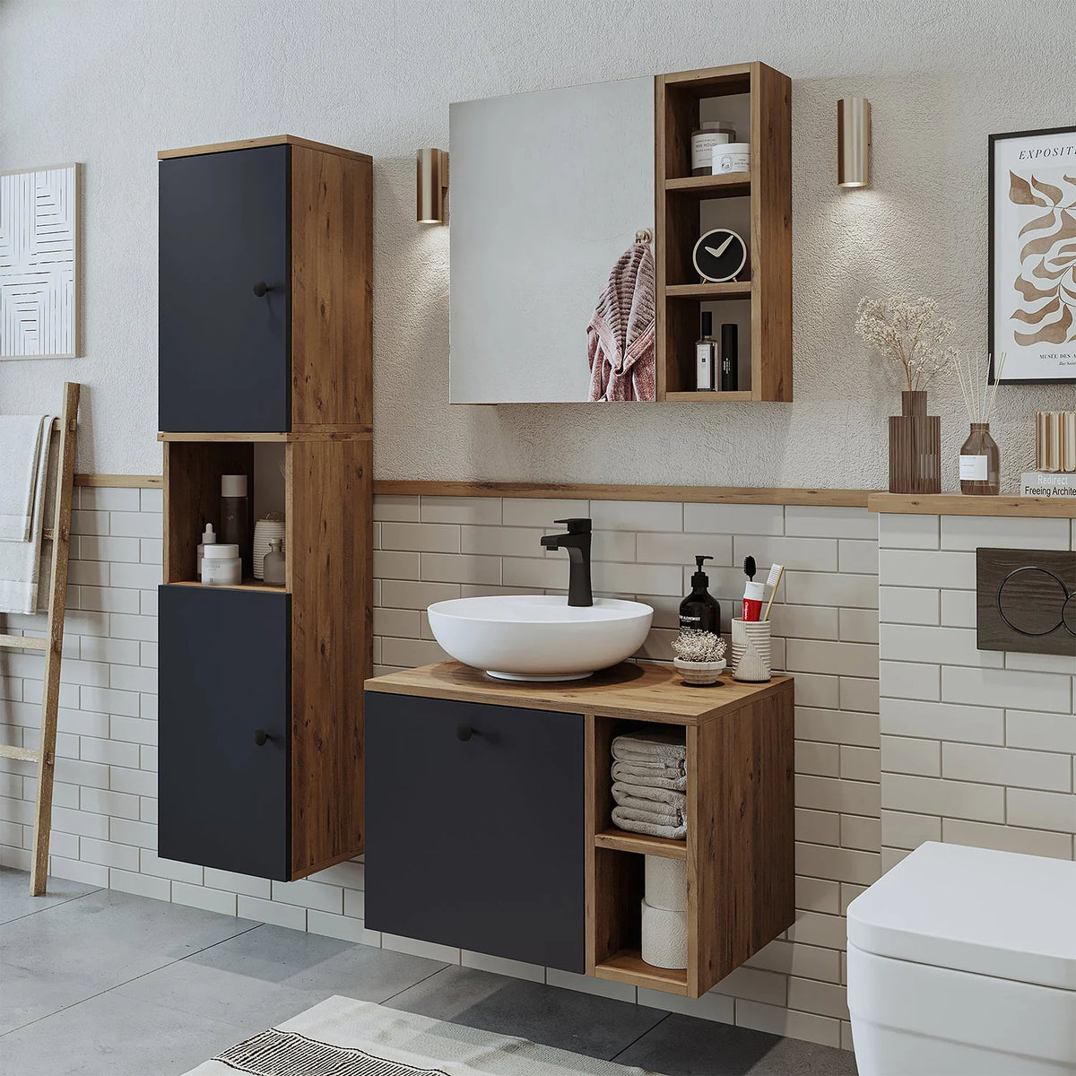 Roomart Lotus - Bathroom Cabinet Set of 3 with Washbasin