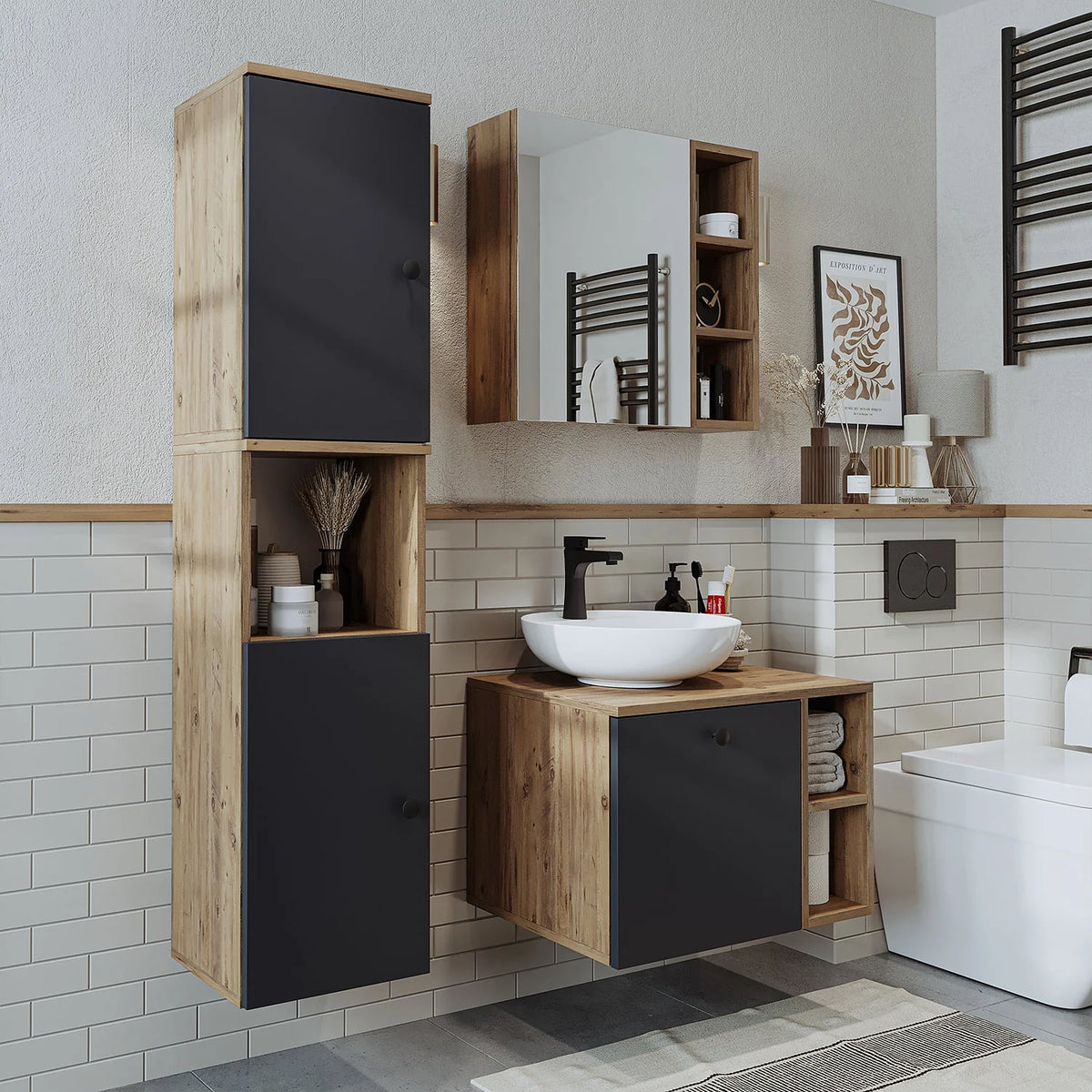 Roomart Lotus - Bathroom Cabinet Set of 3 with Washbasin