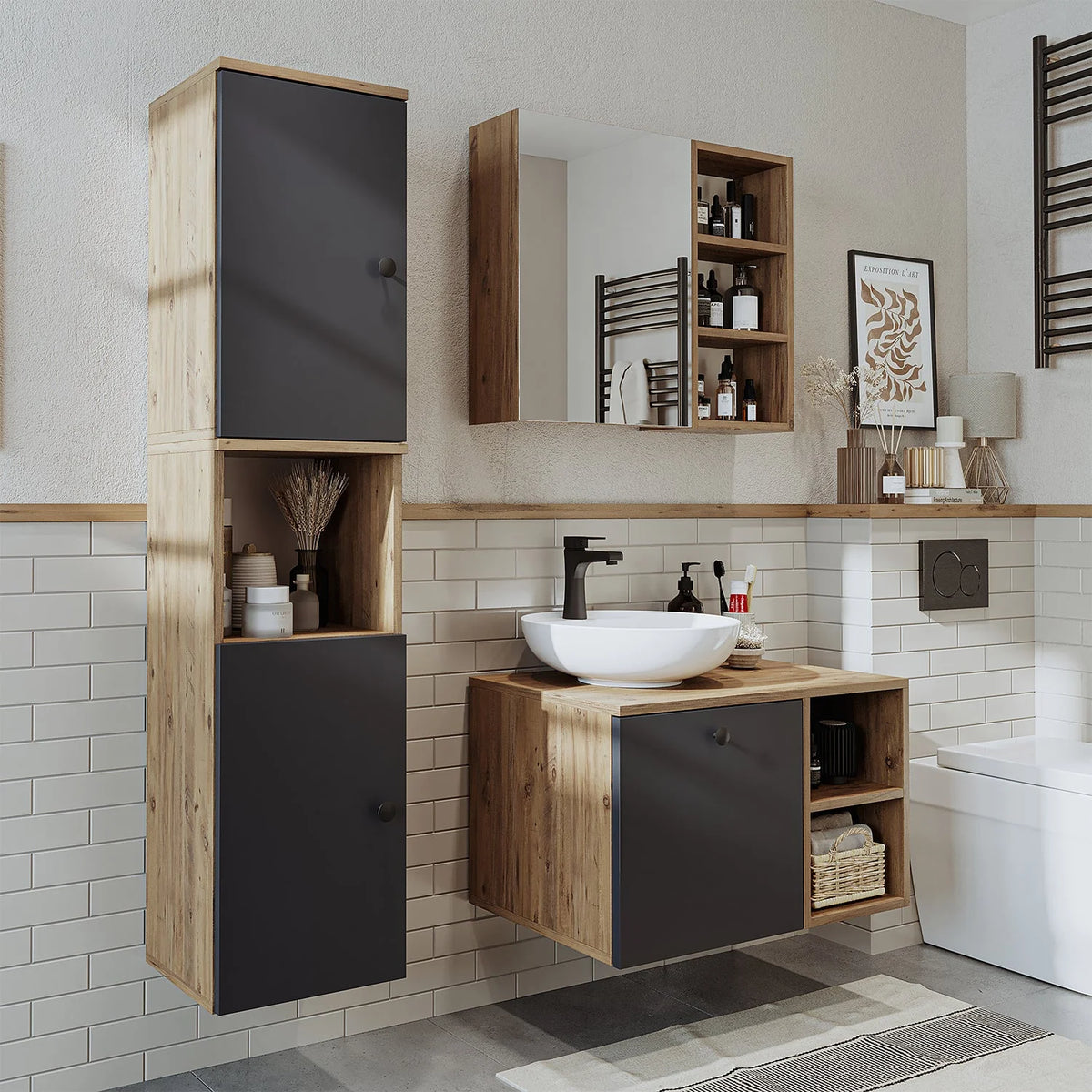 Roomart Lotus - Bathroom Cabinet Set of 3 with Washbasin