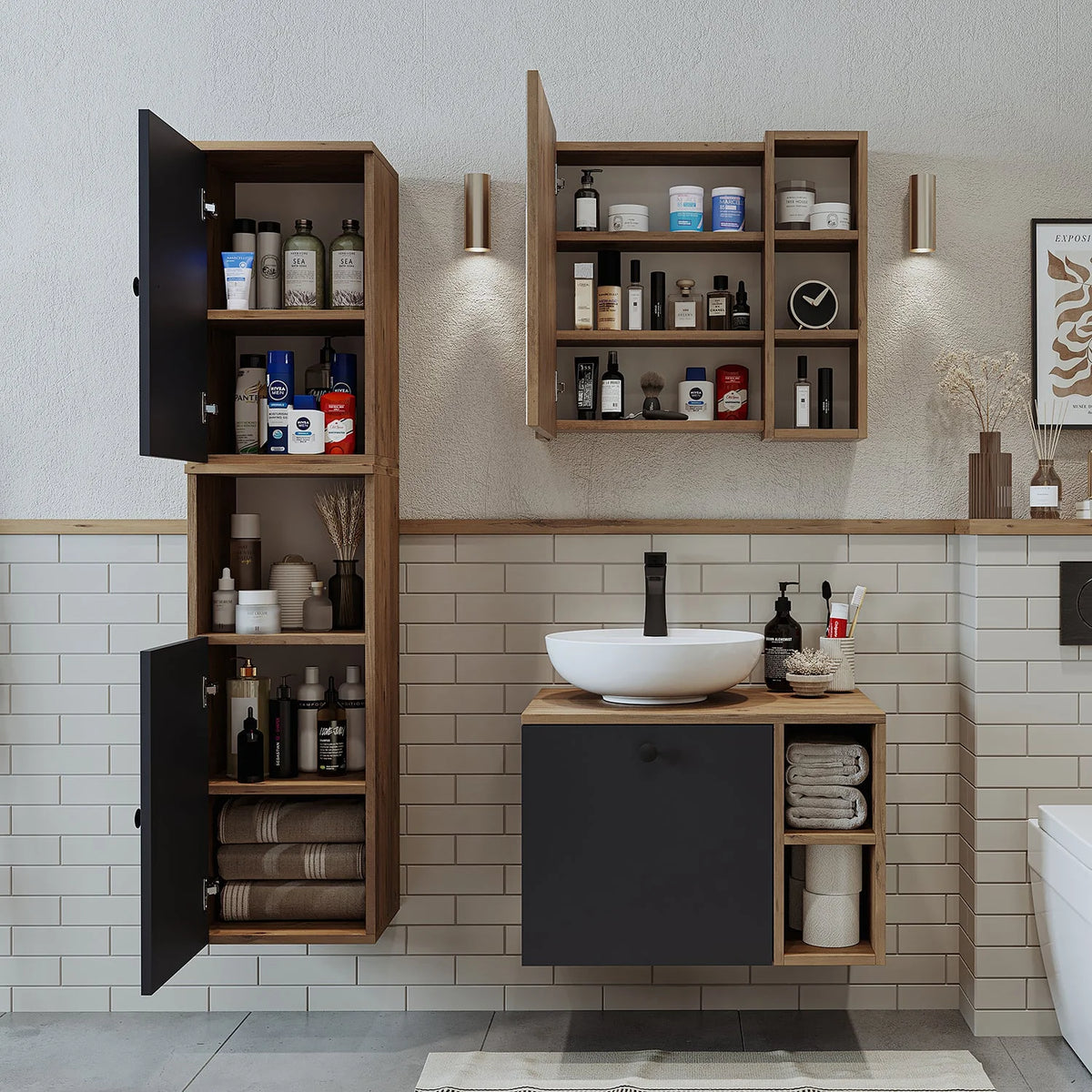 Roomart Lotus - Bathroom Cabinet Set of 3 with Washbasin