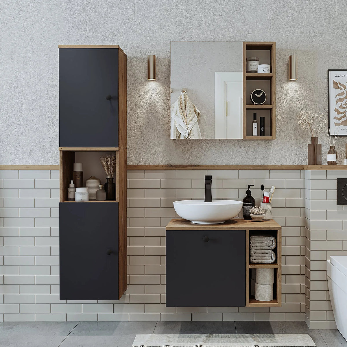 Roomart Lotus - Bathroom Cabinet Set of 3 with Washbasin