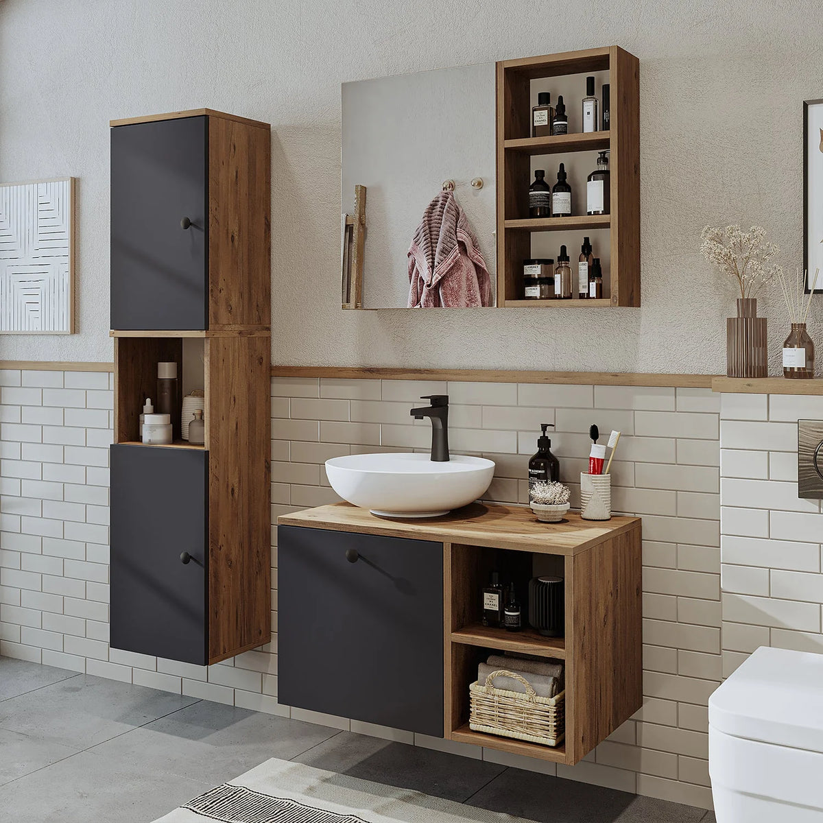 Roomart Lotus - Bathroom Cabinet Set of 3 with Washbasin