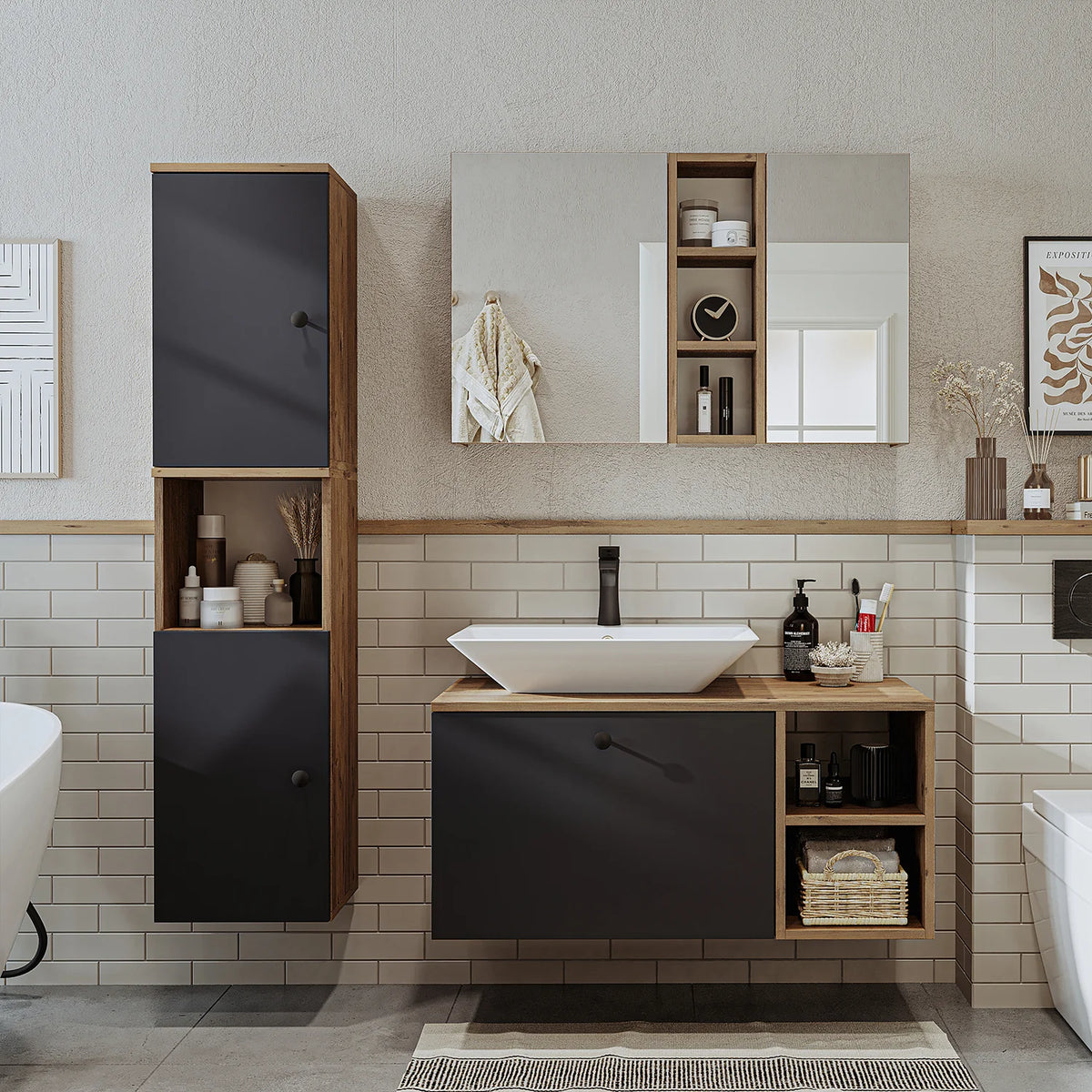 Roomart Lotus - Bathroom Cabinet Set of 3 with Washbasin