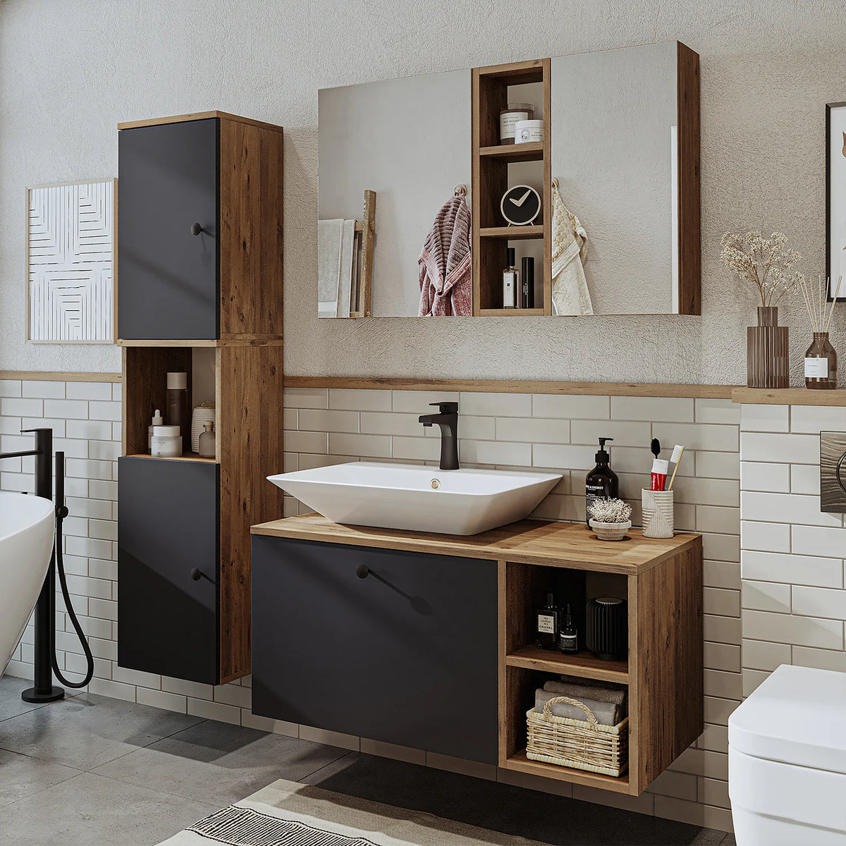 Roomart Lotus - Bathroom Cabinet Set of 3 with Washbasin