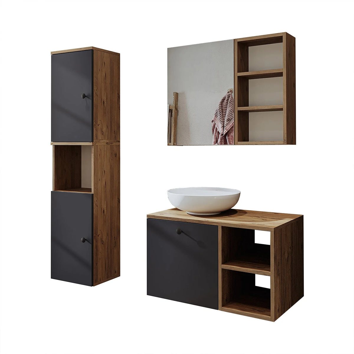 Roomart Lotus - Bathroom Cabinet Set of 3 with Washbasin