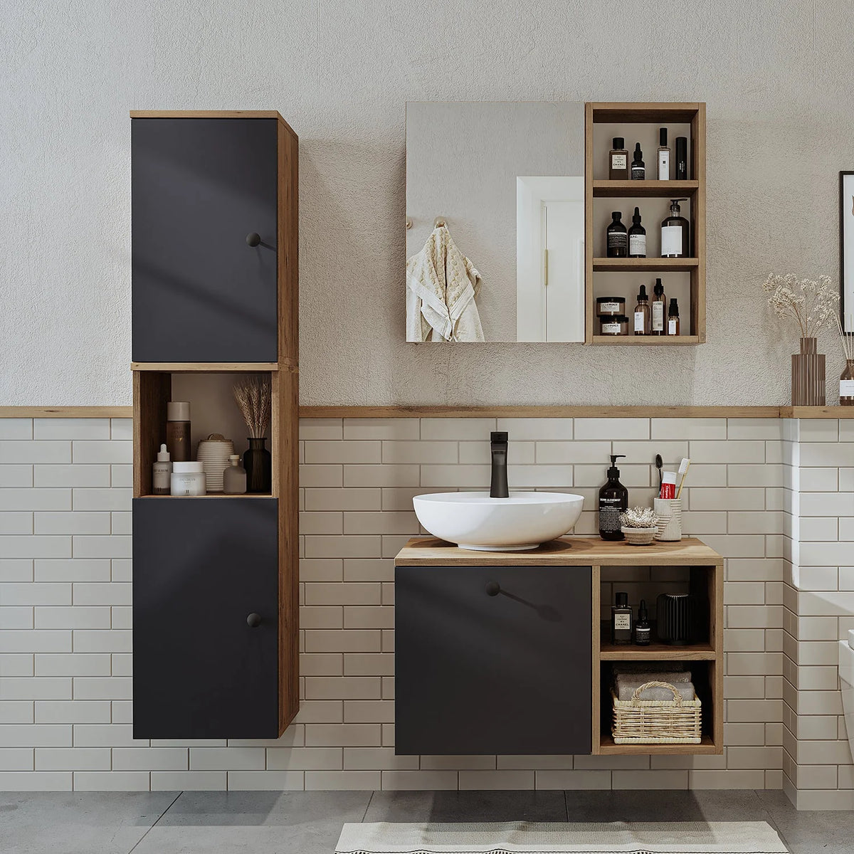 Roomart Lotus - Bathroom Cabinet Set of 3 with Washbasin