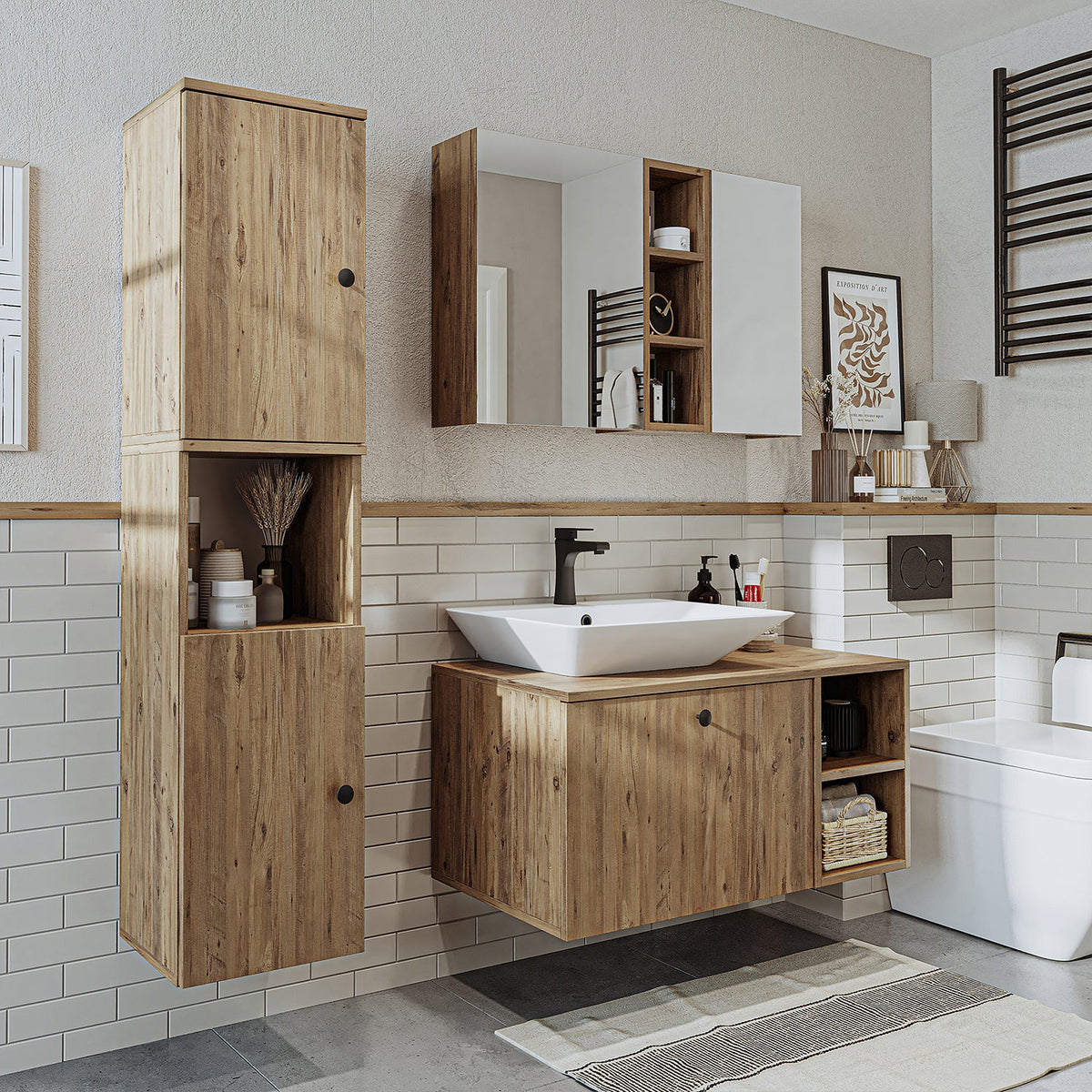 Roomart Lotus - Bathroom Cabinet Set of 3 with Washbasin