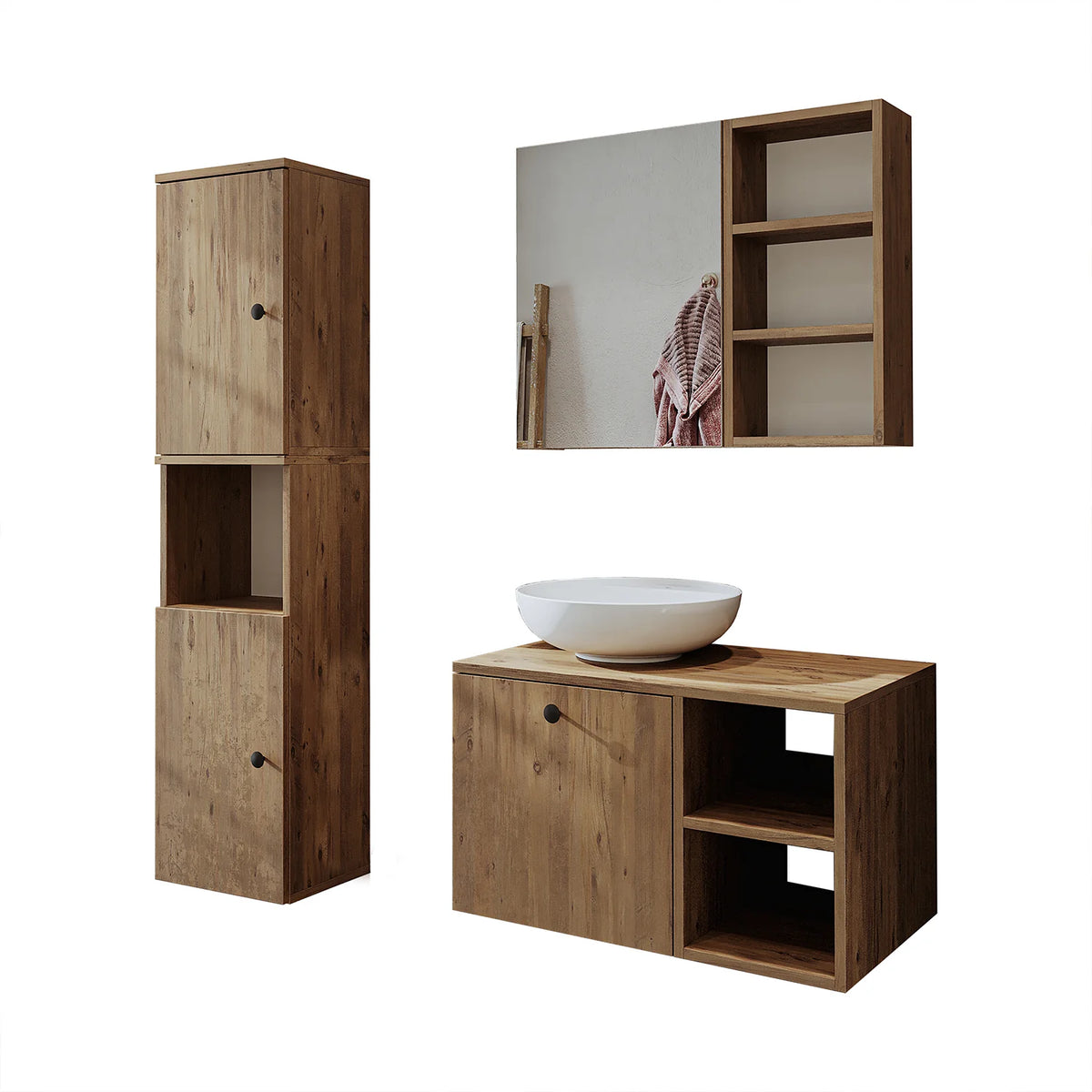 Roomart Lotus - Bathroom Cabinet Set of 3 with Washbasin