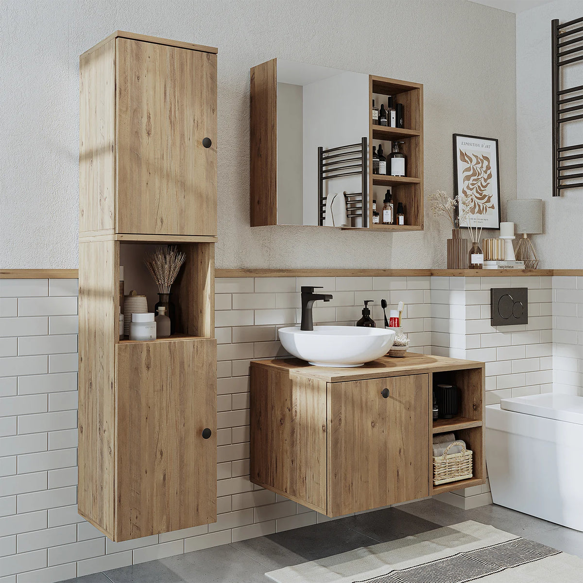 Roomart Lotus - Bathroom Cabinet Set of 3 with Washbasin