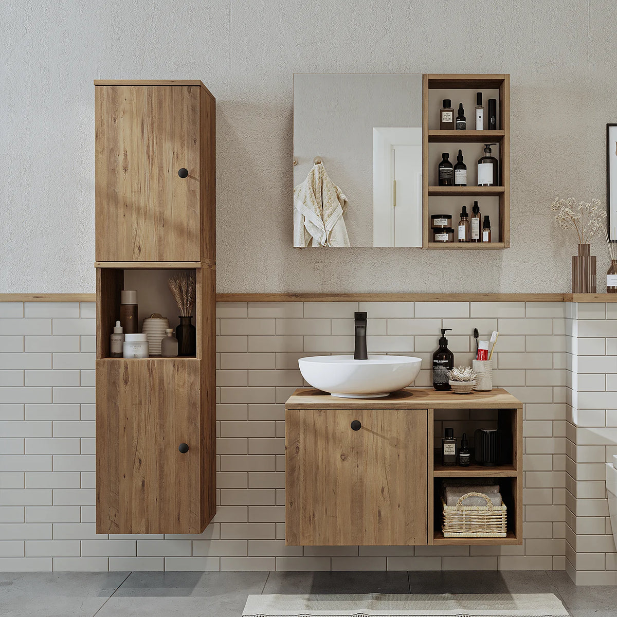 Roomart Lotus - Bathroom Cabinet Set of 3 with Washbasin