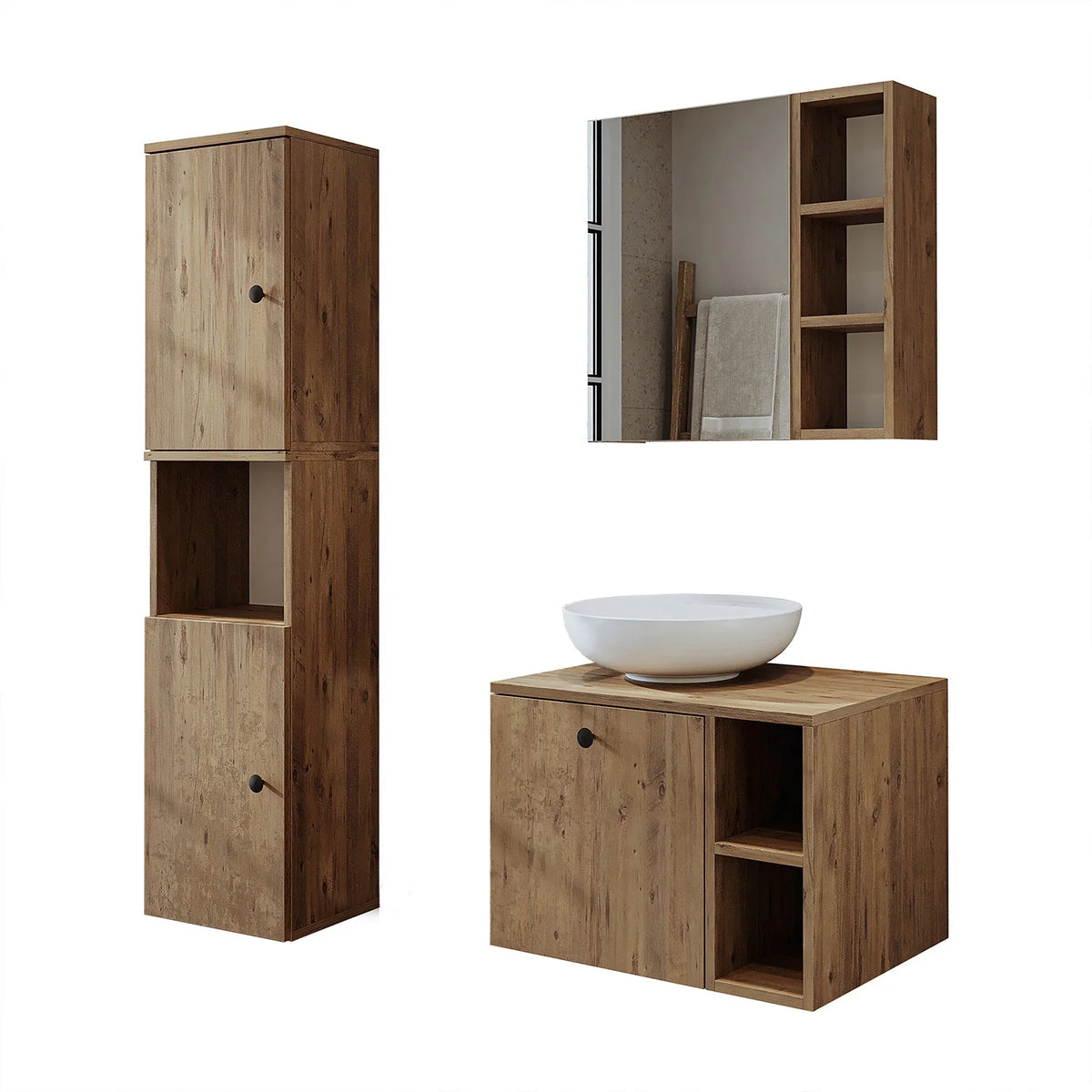 Roomart Lotus - Bathroom Cabinet Set of 3 with Washbasin