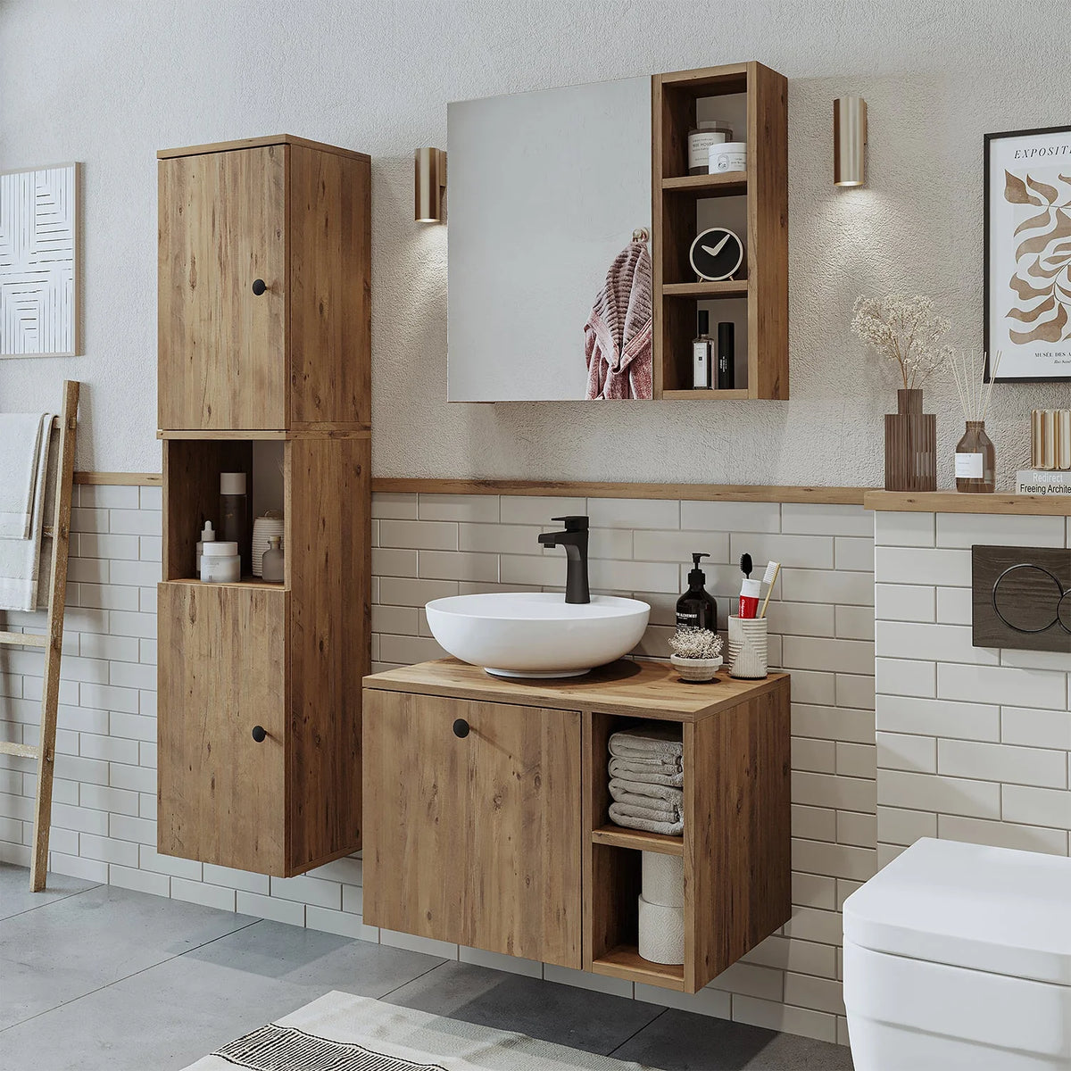 Roomart Lotus - Bathroom Cabinet Set of 3 with Washbasin