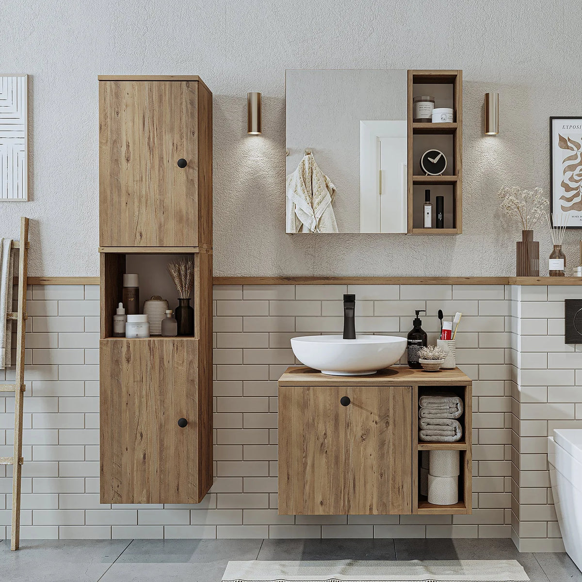 Roomart Lotus - Bathroom Cabinet Set of 3 with Washbasin