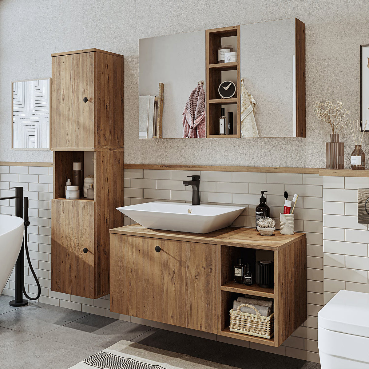 Roomart Lotus - Bathroom Cabinet Set of 3 with Washbasin