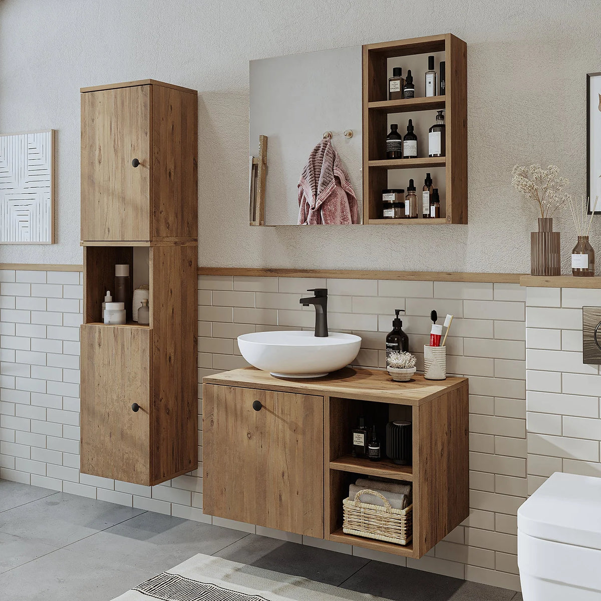 Roomart Lotus - Bathroom Cabinet Set of 3 with Washbasin