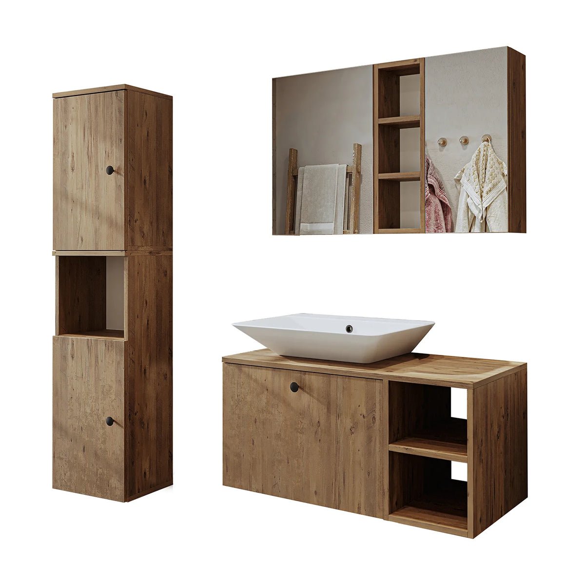 Roomart Lotus - Bathroom Cabinet Set of 3 with Washbasin