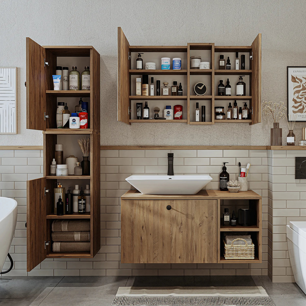 Roomart Lotus - Bathroom Cabinet Set of 3 with Washbasin