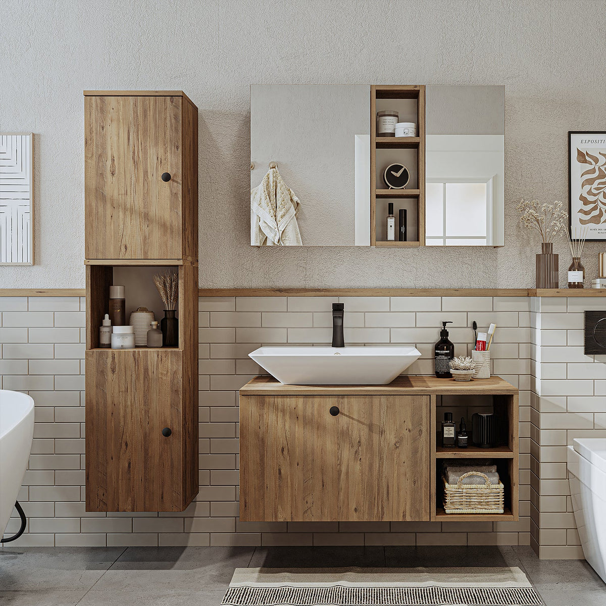 Roomart Lotus - Bathroom Cabinet Set of 3 with Washbasin