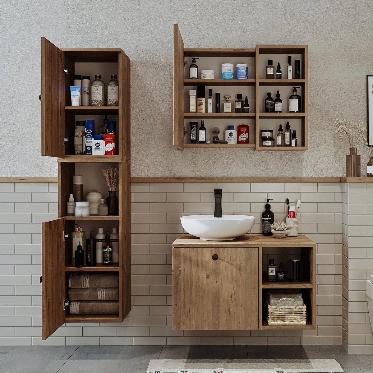 Roomart Lotus - Bathroom Cabinet Set of 3 with Washbasin