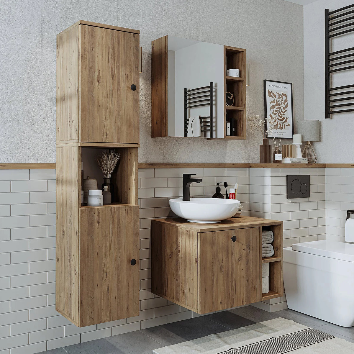 Roomart Lotus - Bathroom Cabinet Set of 3 with Washbasin