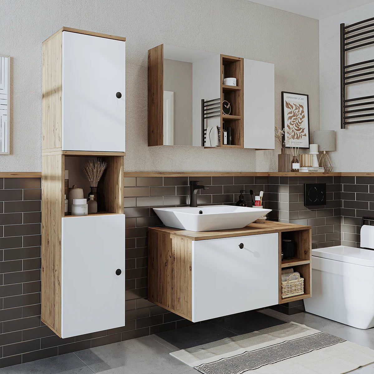 Roomart Lotus - Bathroom Cabinet Set of 3 with Washbasin