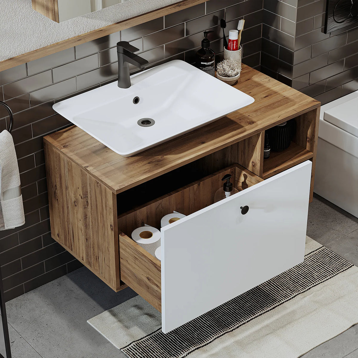 Roomart Lotus - Bathroom Cabinet Set of 3 with Washbasin