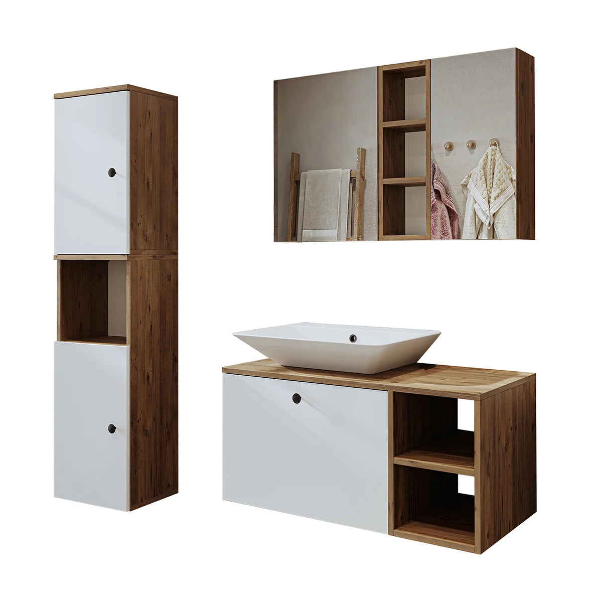 Roomart Lotus - Bathroom Cabinet Set of 3 with Washbasin