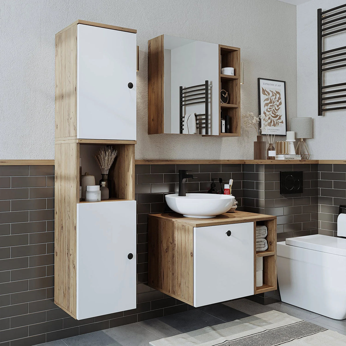 Roomart Lotus - Bathroom Cabinet Set of 3 with Washbasin