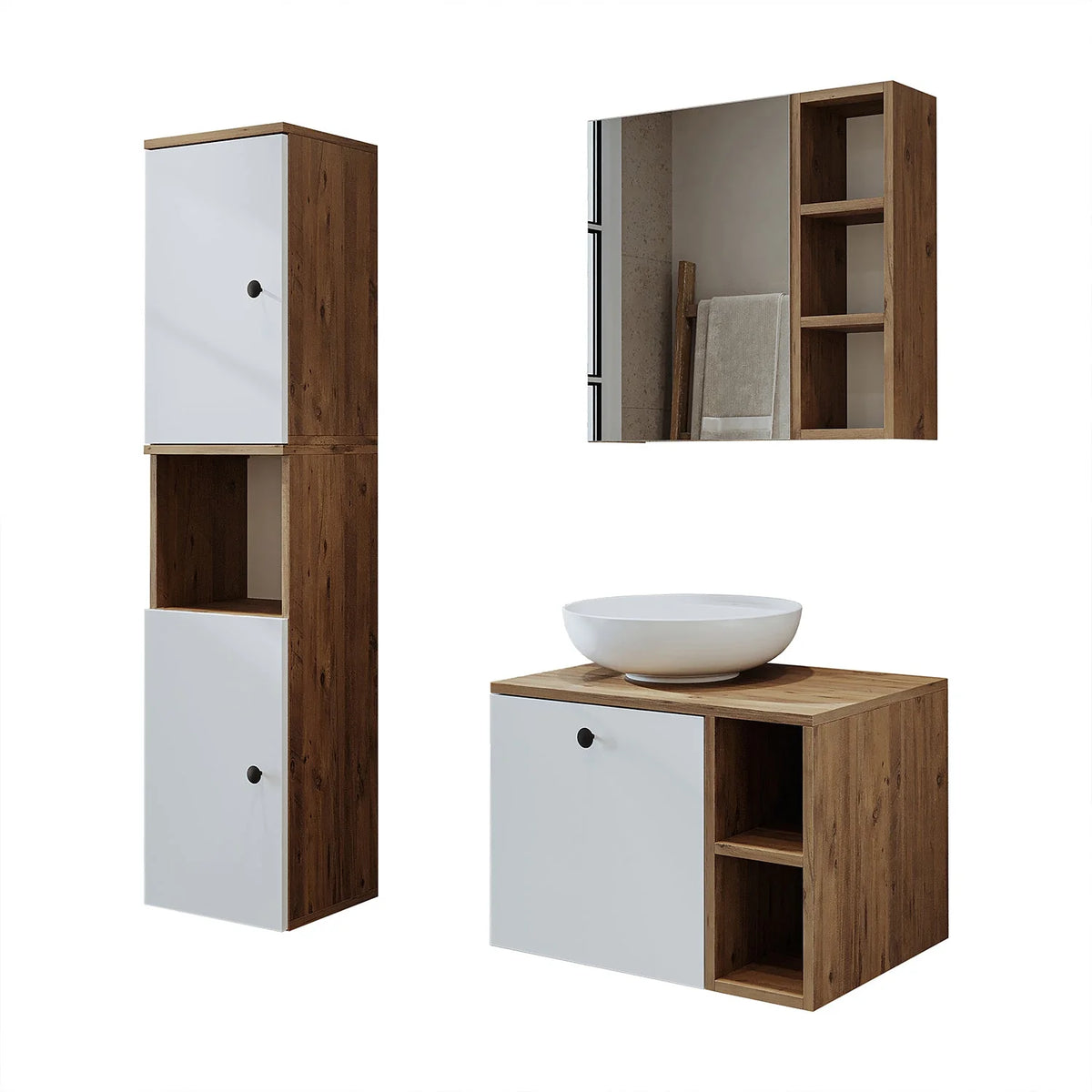 Roomart Lotus - Bathroom Cabinet Set of 3 with Washbasin