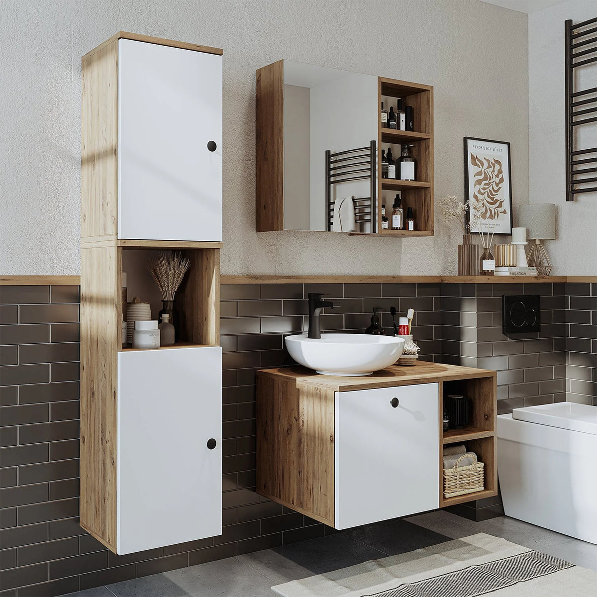 Roomart Lotus - Bathroom Cabinet Set of 3 with Washbasin