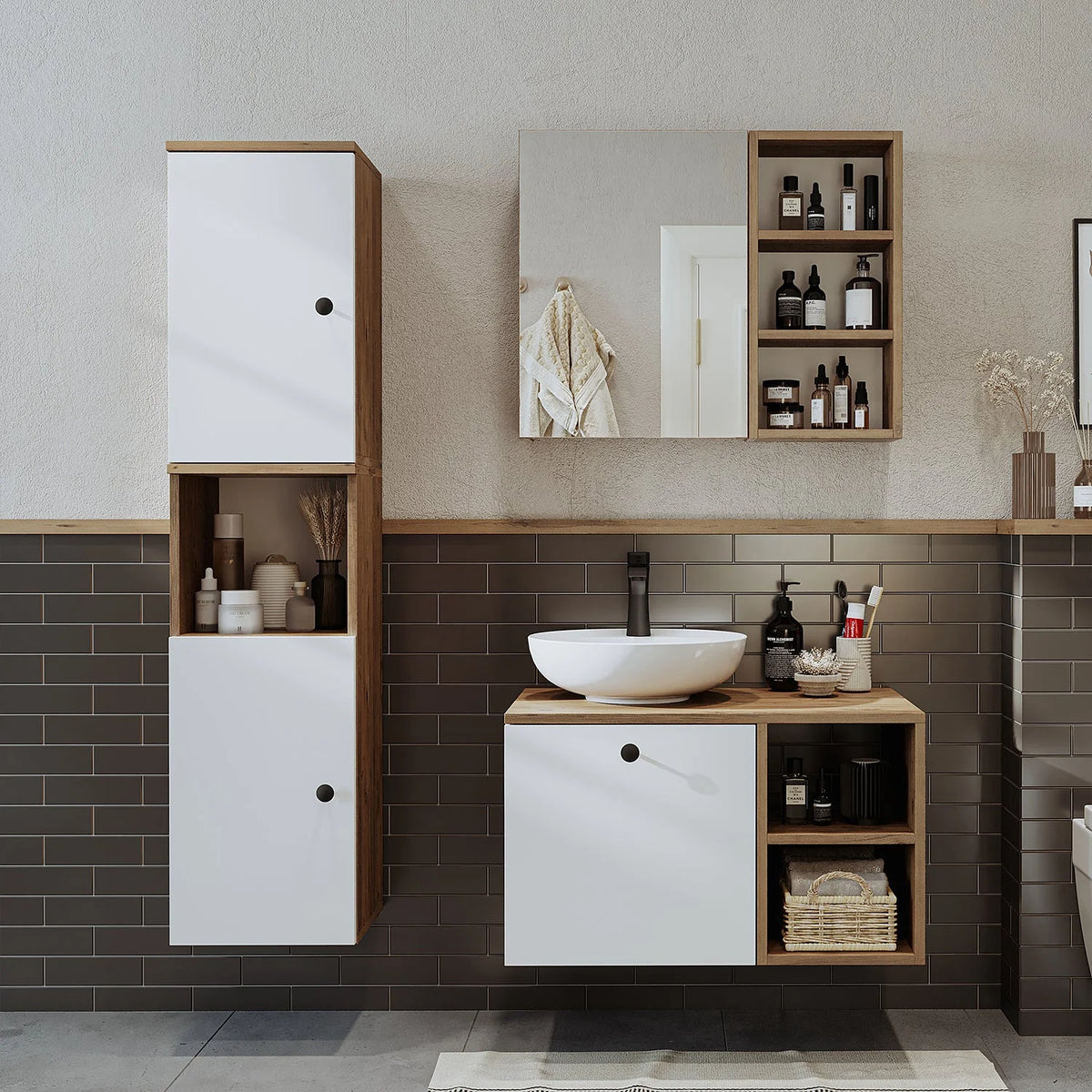 Roomart Lotus - Bathroom Cabinet Set of 3 with Washbasin