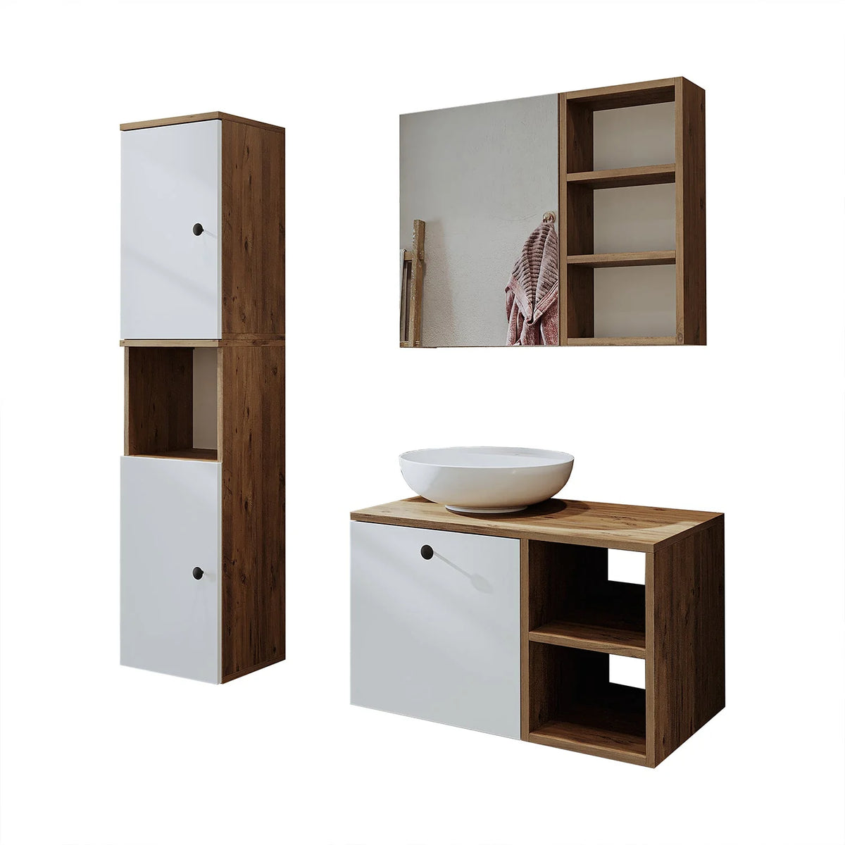 Roomart Lotus - Bathroom Cabinet Set of 3 with Washbasin