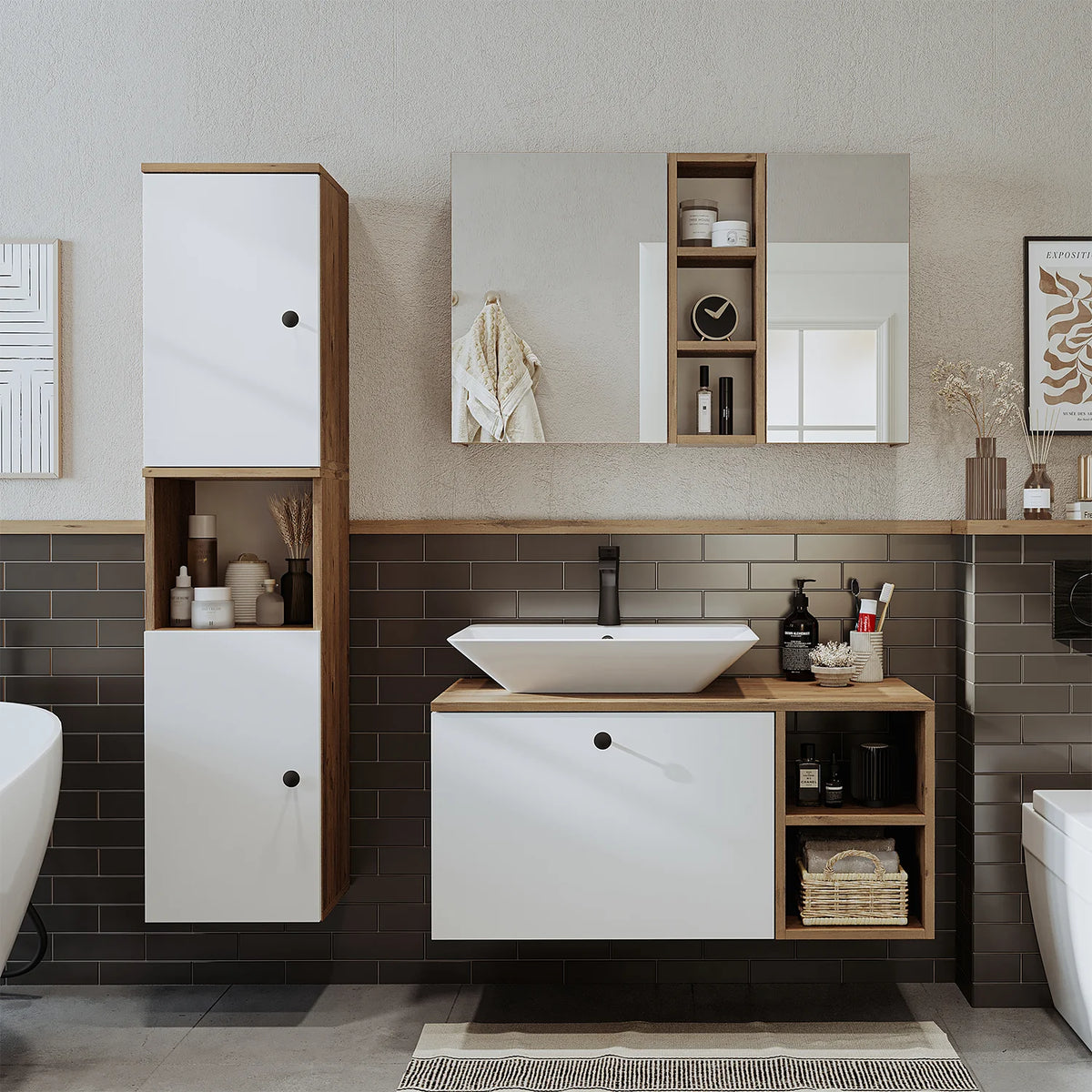 Roomart Lotus - Bathroom Cabinet Set of 3 with Washbasin