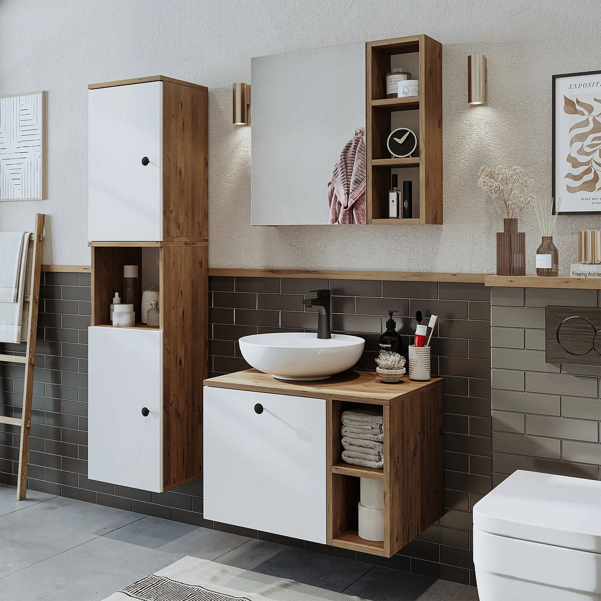 Roomart Lotus - Bathroom Cabinet Set of 3 with Washbasin