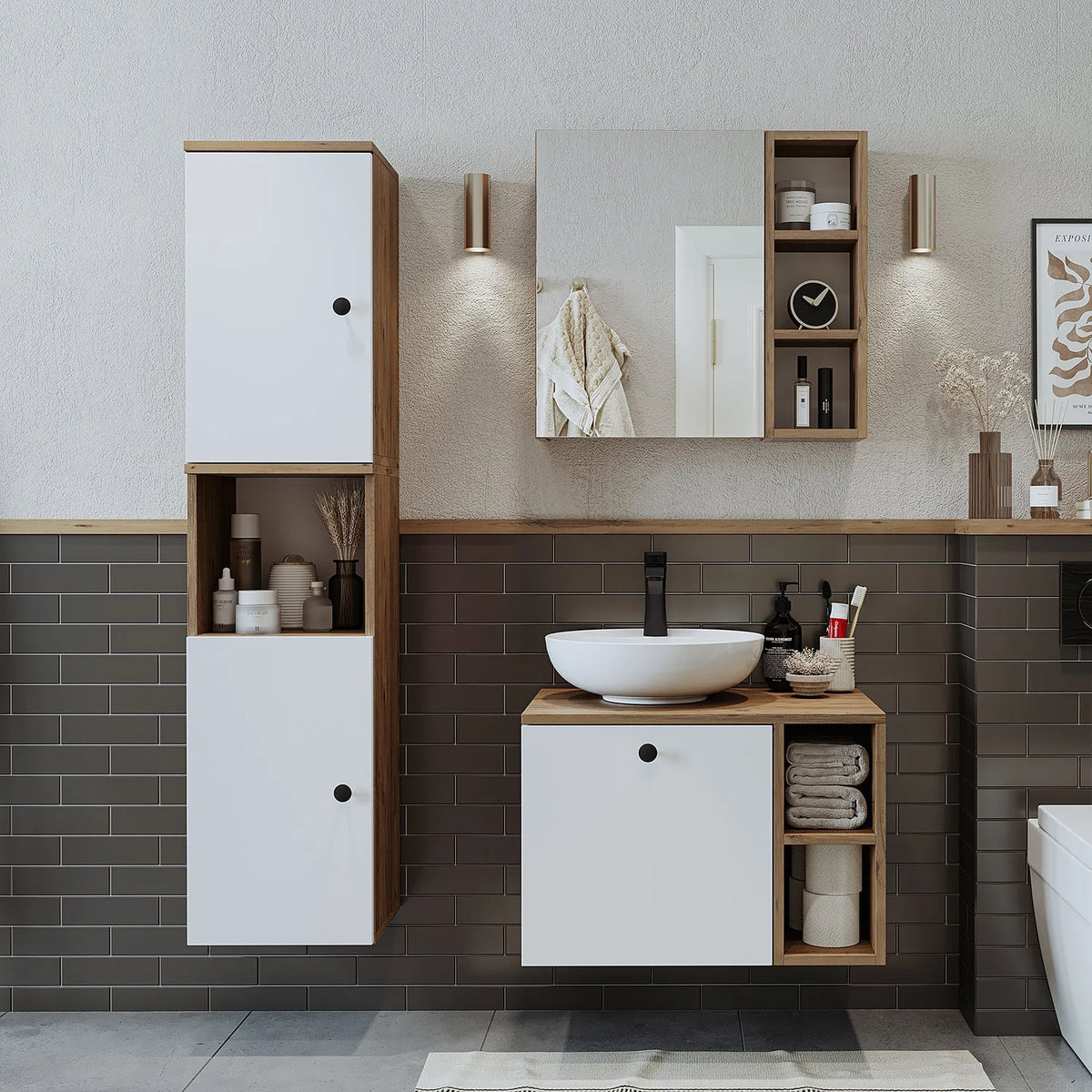 Roomart Lotus - Bathroom Cabinet Set of 3 with Washbasin