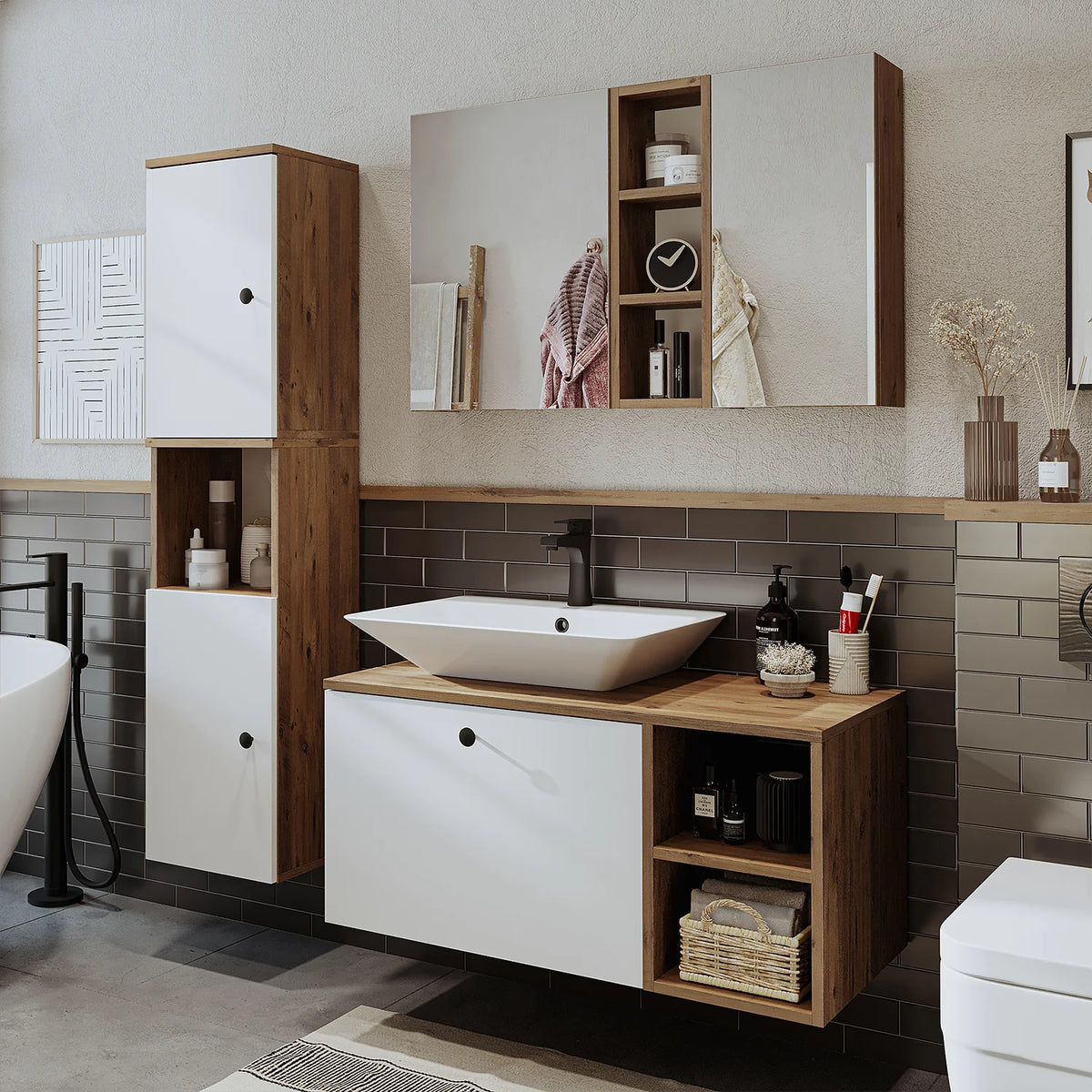 Roomart Lotus - Bathroom Cabinet Set of 3 with Washbasin