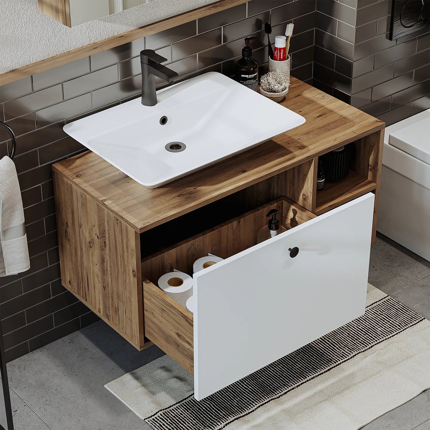 Roomart Lotus - Bathroom Cabinet with Washbasin, 95cm