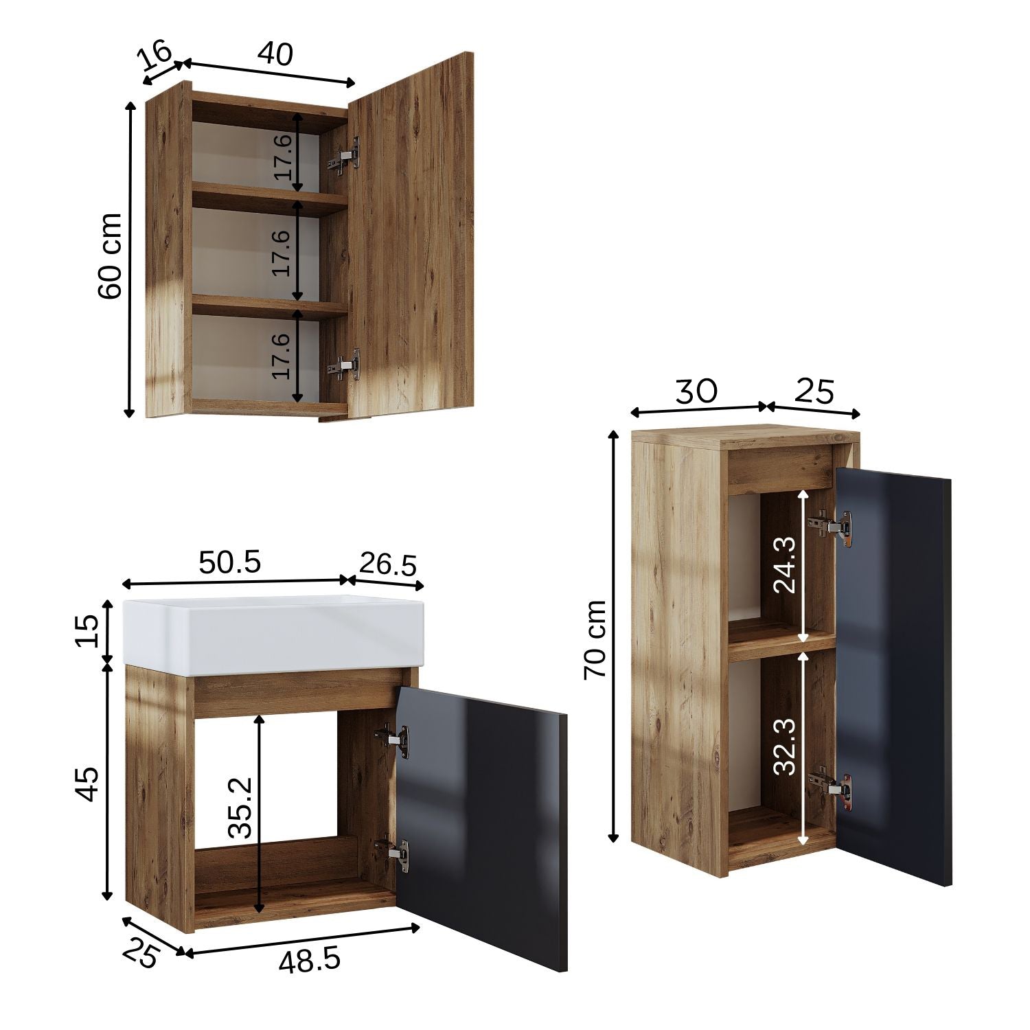 Vanity Bathroom Cabinet 3 Piece Set - Mini - Roomartstore.co.ukbathroom cabinet1960