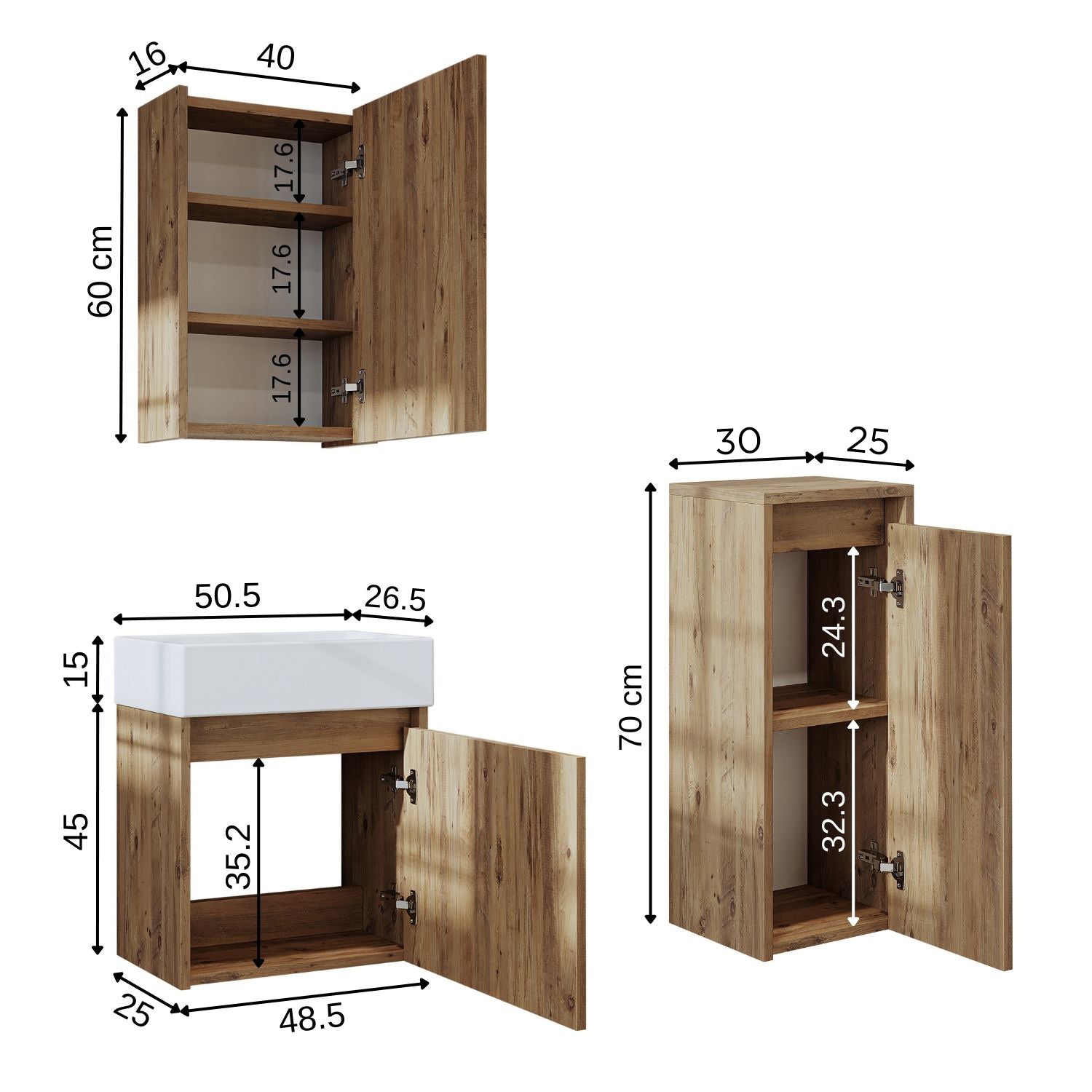Vanity Bathroom Cabinet 3 Piece Set - Mini - Roomartstore.co.ukbathroom cabinet1963
