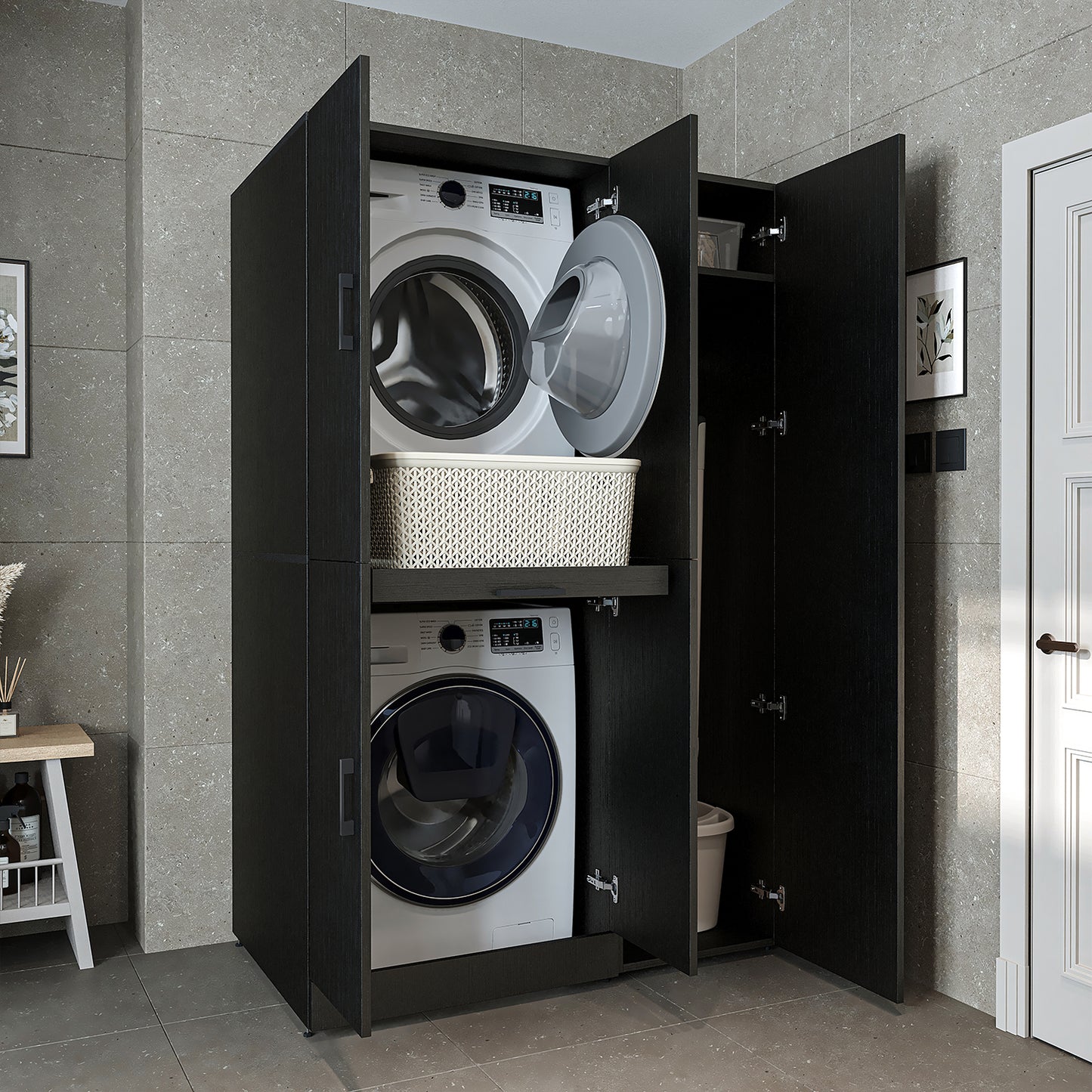 Roomart Dora - Washer & Dryer Cabinet with Side Storage - 115cm