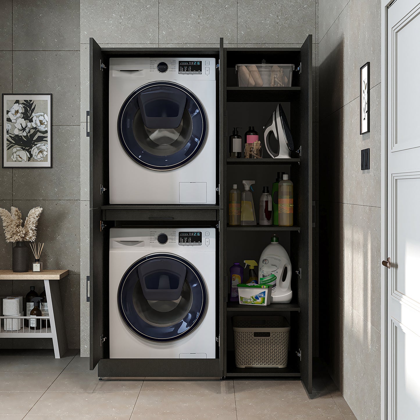 Roomart Dora - Washer & Dryer Cabinet with Side Storage - 115cm